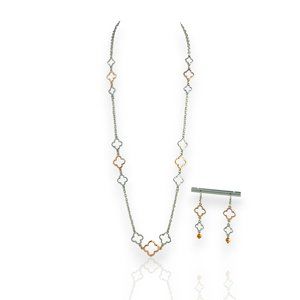 Necklace & Earring Set, Silver-Copper Tone, Quatrefoil Design, 30"- 33"